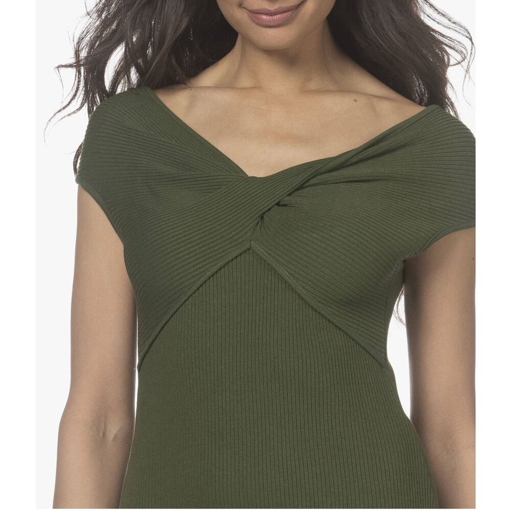 Vince  Ribbed Twist Dress In Dark Herb Green - Picture 2 of 12